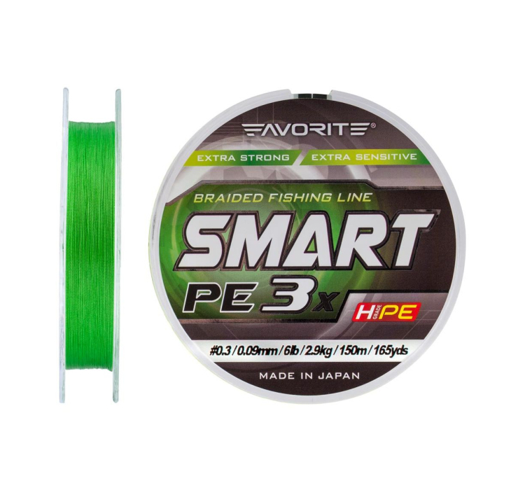 Шнур Favorite Smart PE 3x 150м (l.green) #0.3/0.09mm 6lb/2.9kg - 1 Шнур Favorite Smart PE 3x 150м (l.green) #0.3/0.09mm 6lb/2.9kg - 1