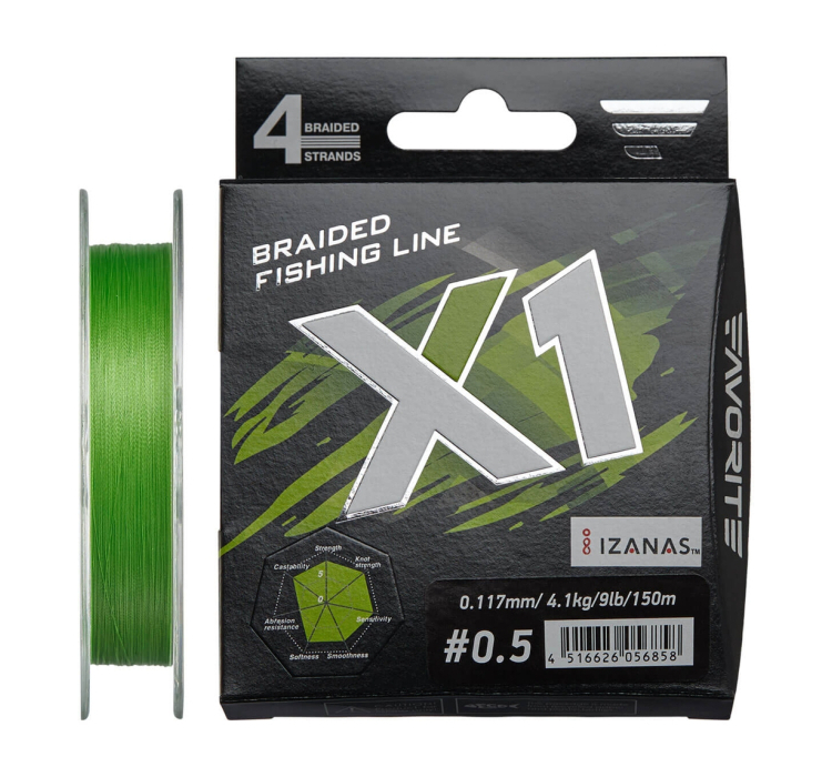 Шнур Favorite X1 PE 4x 150m (l.green) #0.5/0.117mm 9lb/4.1kg - 1 Шнур Favorite X1 PE 4x 150m (l.green) #0.5/0.117mm 9lb/4.1kg - 1