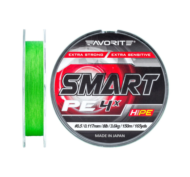 Шнур Favorite Smart PE 4x 150м (салат.) #0.5/0.117мм 3.6кг - 1 Шнур Favorite Smart PE 4x 150м (салат.) #0.5/0.117мм 3.6кг - 1