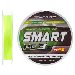 Шнур Favorite Smart PE 3x 150м (fl.yellow) #0.2/0.076mm 4lb/1.9kg
