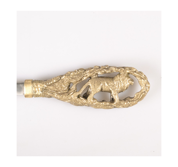 Набір шампурів ручної роботи Майстер-Крамі Лев, руків'я бронза (3х10мм, 60см), 6 шт. у шкіряному кейсі - 4 Набір шампурів ручної роботи Майстер-Крамі Лев, руків'я бронза (3х10мм, 60см), 6 шт. у шкіряному кейсі - 4