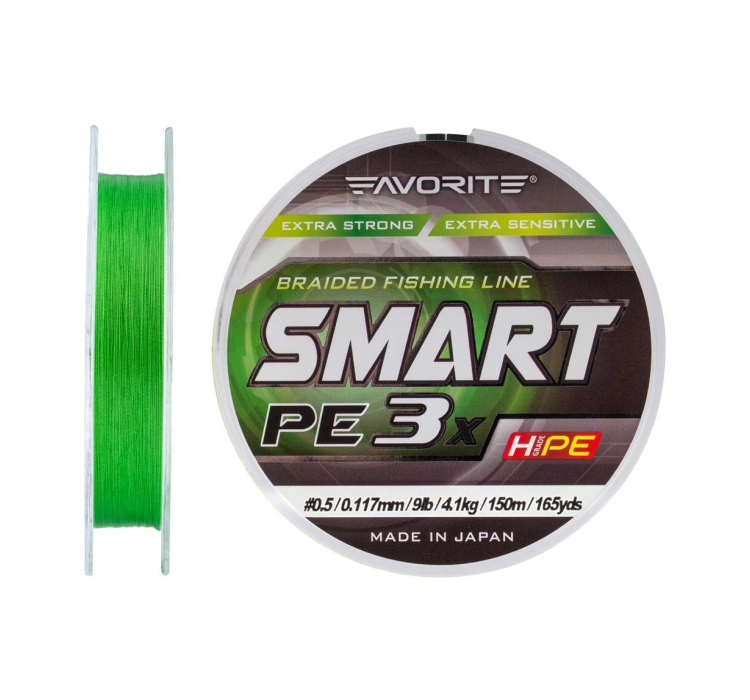 Шнур Favorite Smart PE 3x 150м (l.green) #0.5/0.117mm 9lb/4.1kg - 1 Шнур Favorite Smart PE 3x 150м (l.green) #0.5/0.117mm 9lb/4.1kg - 1