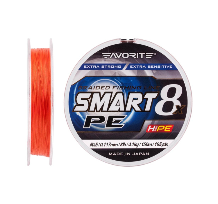Шнур Favorite Smart PE 8x 150м (red orange) #0.5/0.117mm 8lb/4.1kg - 1 Шнур Favorite Smart PE 8x 150м (red orange) #0.5/0.117mm 8lb/4.1kg - 1