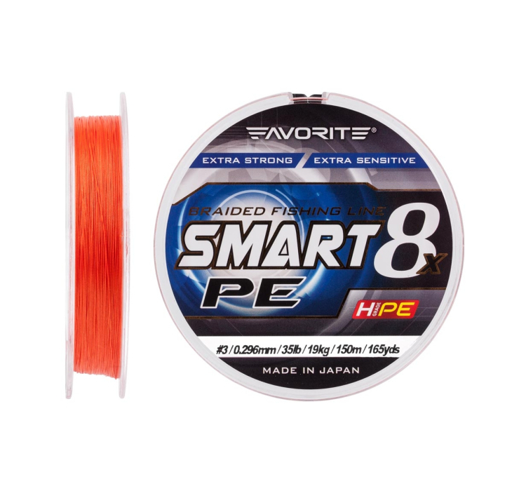 Шнур Favorite Smart PE 8x 150м (red orange) #3/0.296mm 35lb/19kg - 1 Шнур Favorite Smart PE 8x 150м (red orange) #3/0.296mm 35lb/19kg - 1