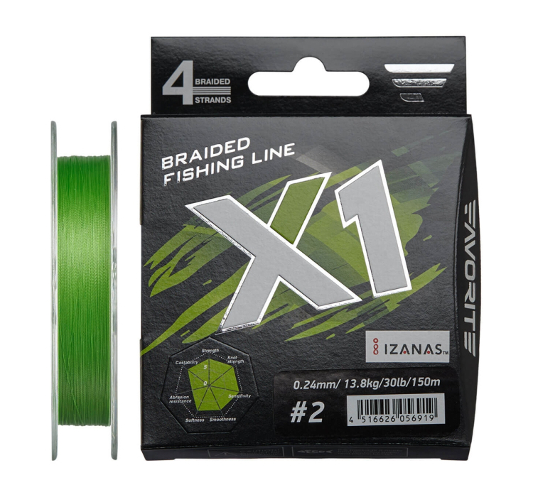 Шнур Favorite X1 PE 4x 150m (l.green) #2.0/0.240mm 30lb/13.8kg - 1 Шнур Favorite X1 PE 4x 150m (l.green) #2.0/0.240mm 30lb/13.8kg - 1
