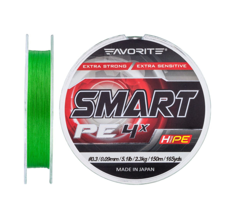 Шнур Favorite Smart PE 4x 150м (салат.) #0.3/0.09мм 2.3кг - 1 Шнур Favorite Smart PE 4x 150м (салат.) #0.3/0.09мм 2.3кг - 1