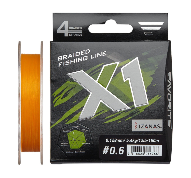 Шнур Favorite X1 PE 4x 150m (orange) #0.6/0.128mm 12lb/5.4kg - 1 Шнур Favorite X1 PE 4x 150m (orange) #0.6/0.128mm 12lb/5.4kg - 1