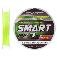 Шнур Favorite Smart PE 3x 150м (fl.yellow) #0.15/0.066mm 2.5lb/1.2kg