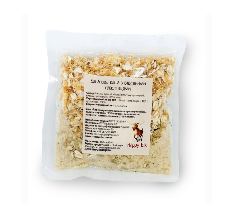 Бананова каша Happy Elk прозора упаковка - 1 Бананова каша Happy Elk прозора упаковка - 1