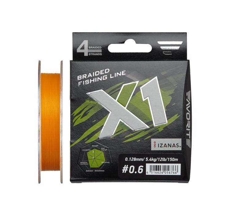 Шнур Favorite X1 PE 4x 150m (orange) #1.2/0.185mm 20lb/9.5kg - 1 Шнур Favorite X1 PE 4x 150m (orange) #1.2/0.185mm 20lb/9.5kg - 1