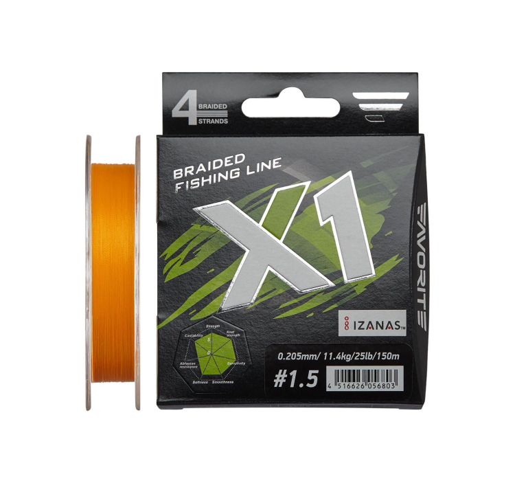 Шнур Favorite X1 PE 4x 150m (orange) #1.5/0.205mm 25lb/11.4kg - 1 Шнур Favorite X1 PE 4x 150m (orange) #1.5/0.205mm 25lb/11.4kg - 1