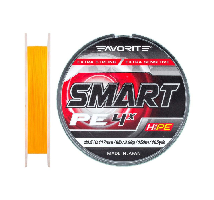 Шнур Favorite Smart PE 4x 150м (оранж.) #0.5/0.117мм 3.6кг - 1 Шнур Favorite Smart PE 4x 150м (оранж.) #0.5/0.117мм 3.6кг - 1
