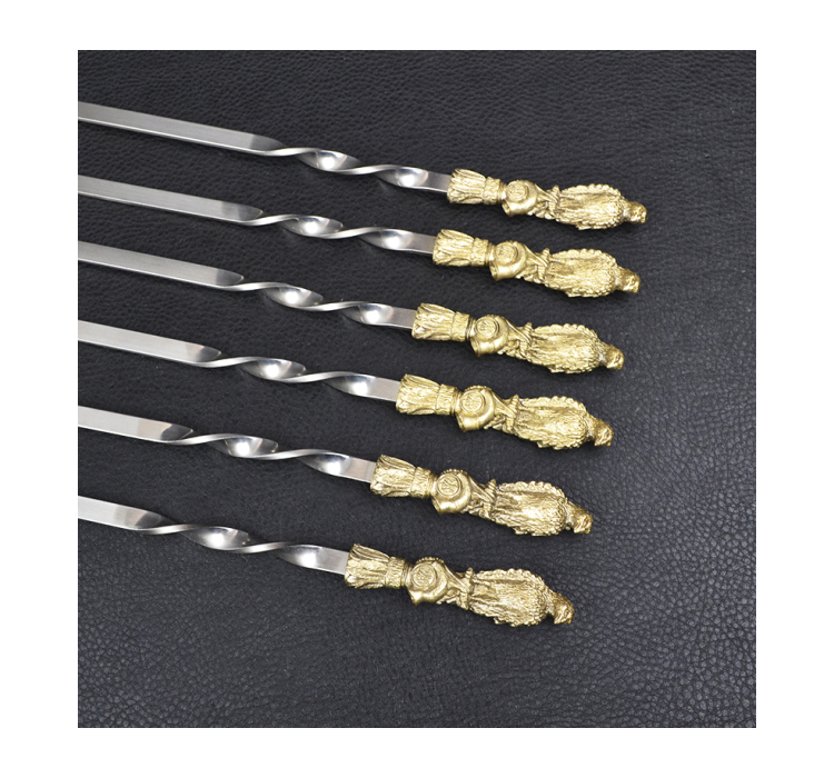 Набор шампуров ручной работы Мастер-Крами Птицы, рукоять бронза (3х10мм, 60см), 6 шт, в кожаном кейсе - 7 Набор шампуров ручной работы Мастер-Крами Птицы, рукоять бронза (3х10мм, 60см), 6 шт, в кожаном кейсе - 7