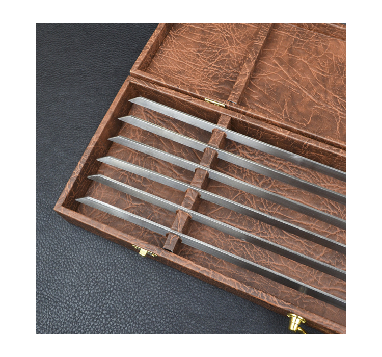 Набор шампуров ручной работы Мастер-Крами Птицы, рукоять бронза (3х10мм, 60см), 6 шт, в кожаном кейсе - 6 Набор шампуров ручной работы Мастер-Крами Птицы, рукоять бронза (3х10мм, 60см), 6 шт, в кожаном кейсе - 6