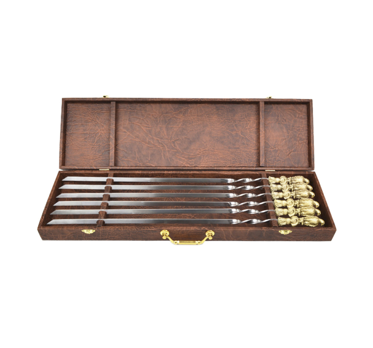 Набор шампуров ручной работы Мастер-Крами Птицы, рукоять бронза (3х10мм, 60см), 6 шт, в кожаном кейсе - 1 Набор шампуров ручной работы Мастер-Крами Птицы, рукоять бронза (3х10мм, 60см), 6 шт, в кожаном кейсе - 1