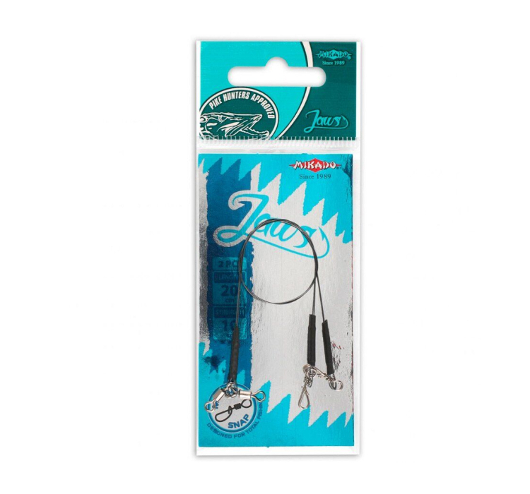 Поводок титановый с застежкой Mikado Jaws Super Strong 35см 23кг 2шт./уп. - 1 Поводок титановый с застежкой Mikado Jaws Super Strong 35см 23кг 2шт./уп. - 1