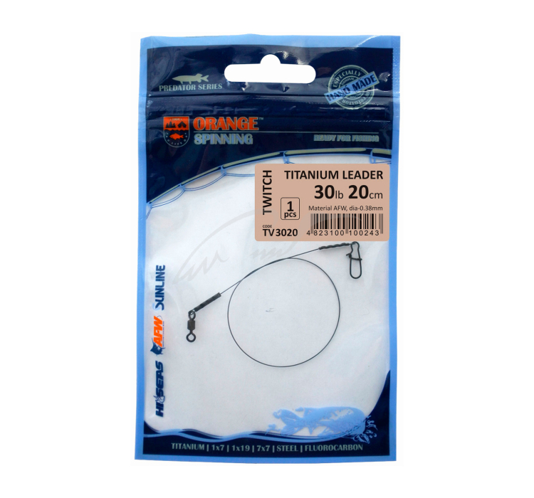 Поводок Ukrspin Orange Spinning титан AFW с вертлюгом 17см 7кг(15lb)/0.25мм - 1 Поводок Ukrspin Orange Spinning титан AFW с вертлюгом 17см 7кг(15lb)/0.25мм - 1