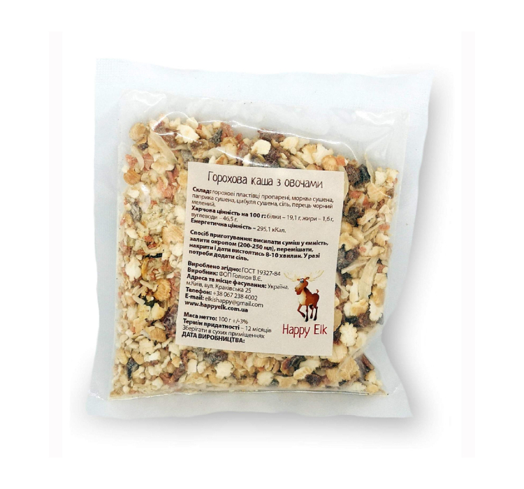 Горохова каша з овочами Happy Elk прозора упаковка - 1 Горохова каша з овочами Happy Elk прозора упаковка - 1