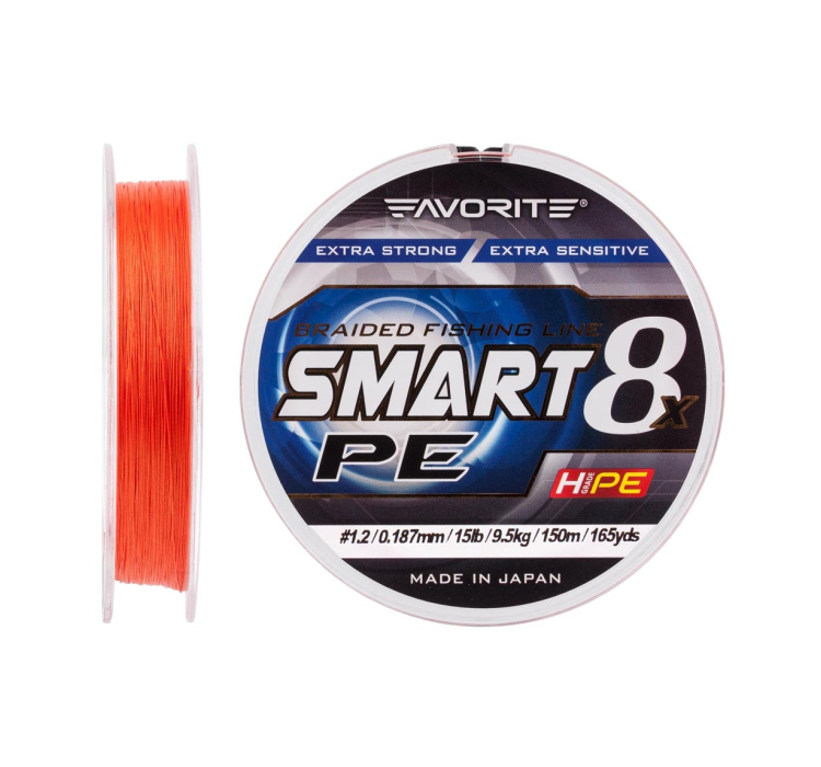 Шнур Favorite Smart PE 8x 150м (red orange) #1.2/0.187mm 15lb/9.5kg - 1 Шнур Favorite Smart PE 8x 150м (red orange) #1.2/0.187mm 15lb/9.5kg - 1
