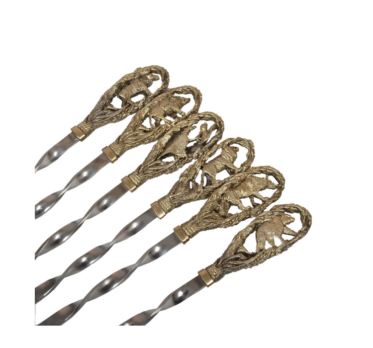 Набор шампуров ручной работы Мастер-Крами На охоте , рукоять бронза (3х10мм, 60см), 6 шт. в кож. колчане - 2 Набор шампуров ручной работы Мастер-Крами На охоте , рукоять бронза (3х10мм, 60см), 6 шт. в кож. колчане - 2