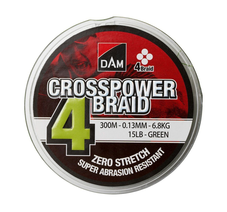 Шнур DAM Crosspower 4-Braid 300м 0,15мм 8,1кг/18Lb (зелений) - 1 Шнур DAM Crosspower 4-Braid 300м 0,15мм 8,1кг/18Lb (зелений) - 1