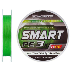 Шнур Favorite Smart PE 3x 150м (l.green) #1/0.171mm 19lb/8.7kg