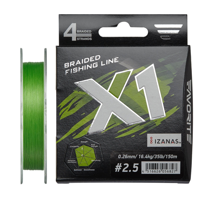 Шнур Favorite X1 PE 4x 150m (l.green) #2.5/0.260mm 35lb/16.4kg - 1 Шнур Favorite X1 PE 4x 150m (l.green) #2.5/0.260mm 35lb/16.4kg - 1