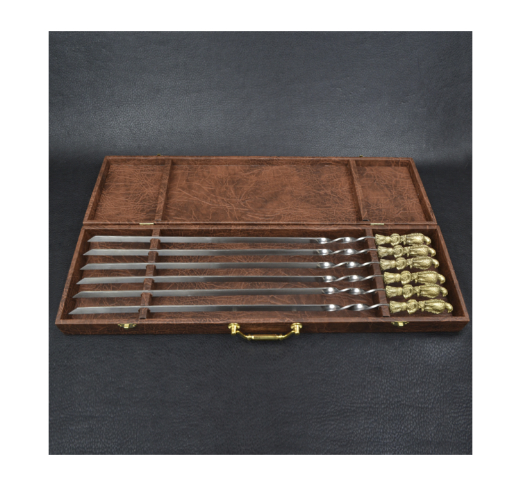 Набор шампуров ручной работы Мастер-Крами Птицы, рукоять бронза (3х10мм, 60см), 6 шт, в кожаном кейсе - 2 Набор шампуров ручной работы Мастер-Крами Птицы, рукоять бронза (3х10мм, 60см), 6 шт, в кожаном кейсе - 2